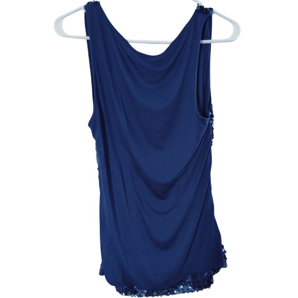 Dress Barn Sequin Tank Top Wmn's L Royal Blue Cowl Neck Sleeveless Stretch knit - Picture 5 of 13